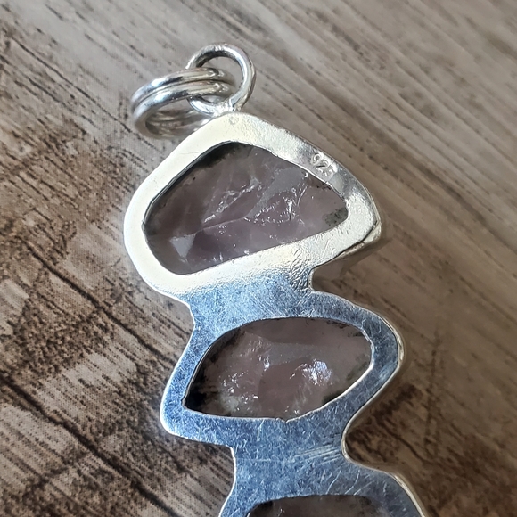 Natural Rough Rose Quartz Gemstones Set in 925 Sterling Silver Pendant, NWT - Picture 7 of 16